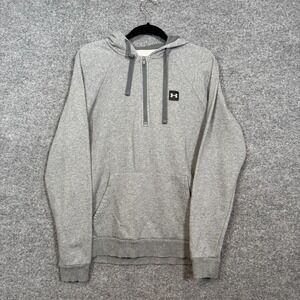 Under Armour Hoodie Mens Gray Medium 1/4 Zip Fleece Pullover Sweatshirt Hooded